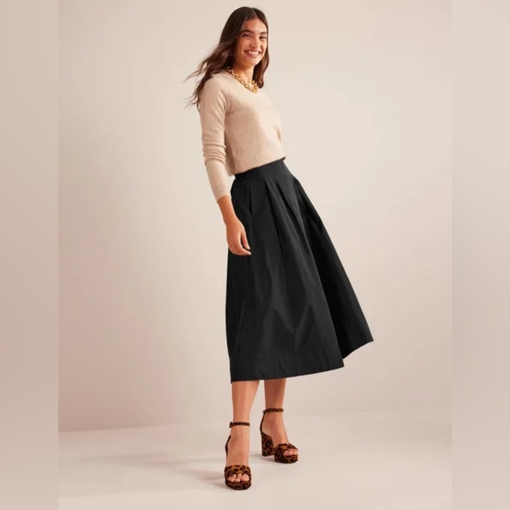 Boden Taffeta Pull-on Midi Skirt Black